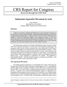 CRS Report for Congress Indonesian Separatist Movement in Aceh Summary