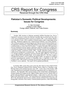CRS Report for Congress Pakistan’s Domestic Political Developments: Issues for Congress