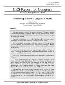CRS Report for Congress Membership of the 107 Congress: A Profile