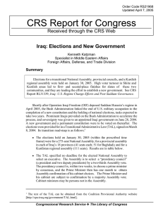 CRS Report for Congress Iraq: Elections and New Government Summary