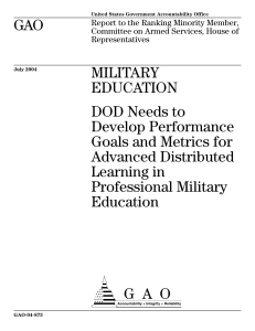 GAO MILITARY EDUCATION DOD Needs to
