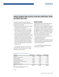 iRAQi FUndS ObLigAted FOR RecOnStRUctiOn ActivitY bY cpA Appendix h Seized FUndS