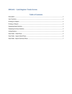 BM1601 – Cash Register Totals Screen Table of Contents