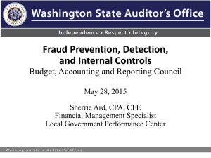 Fraud Prevention, Detection, and Internal Controls  Budget, Accounting and Reporting Council