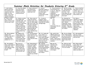 Summer Math Activities for Students Entering 2 Grade nd