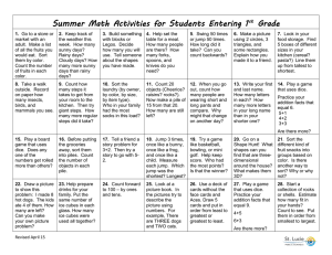 Summer Math Activities for Students Entering 1 Grade st
