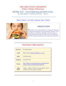 BUSML 4252 – Social Marketing and Public Policy  ORIENTATION