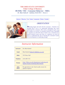 BUSML 7202 - Consumer Behavior – MBA  ORIENTATION THE OHIO STATE UNIVERSITY