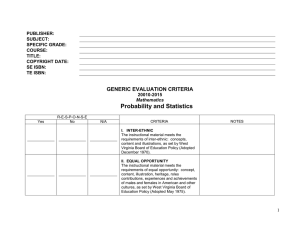 Probability and Statistics  GENERIC EVALUATION CRITERIA PUBLISHER: