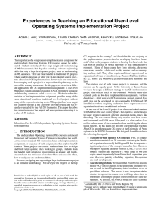 Experiences in Teaching an Educational User-Level Operating Systems Implementation Project