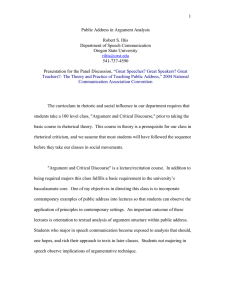 1 Public Address in Argument Analysis Robert S. Iltis Department of Speech Communication