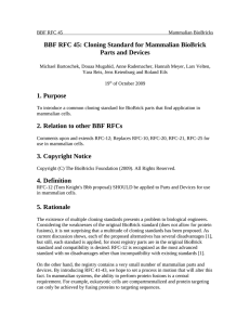 BBF RFC 45: Cloning Standard for Mammalian BioBrick Parts and Devices