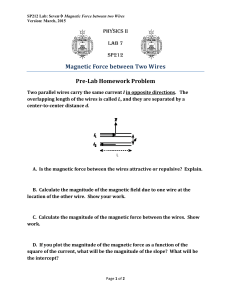 Magnetic	Force	between	Two	Wires Pre‐Lab	Homework	Problem PHYSICS II