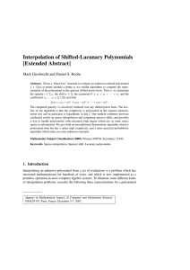 Interpolation of Shifted-Lacunary Polynomials [Extended Abstract] Mark Giesbrecht and Daniel S. Roche