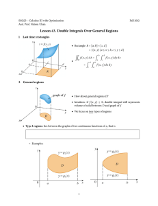 Lesson 43. Double Integrals Over General Regions 1 Last time: rectangles