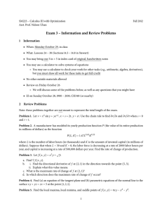 Exam 3 – Information and Review Problems 1 Information