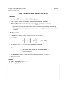 Lesson 2. Introduction to Matrices and Vectors 1 Overview