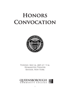 Honors Convocation Tuesday, May 26, 2009 at 7 p.m. Humanities Theater