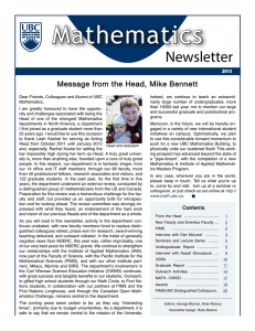 Mathematics Newsletter Message from the Head, Mike Bennett