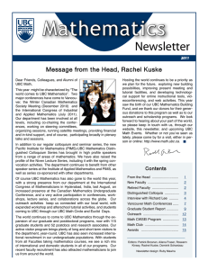 Mathematics Newsletter Message from the Head, Rachel Kuske