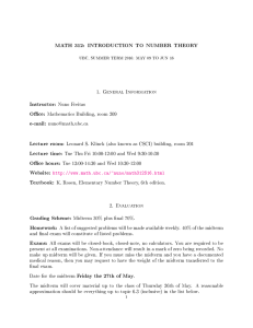 MATH 312: INTRODUCTION TO NUMBER THEORY 1. General Information Instructor: Nuno Freitas