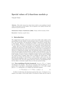 Special values of L-functions modulo p Vinayak Vatsal