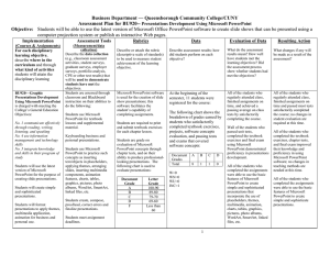 Business Department — Queensborough Community College/CUNY Assessment Plan for BU920--  Objective: