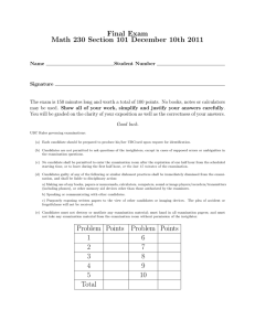 Final Exam Math 230 Section 101 December 10th 2011