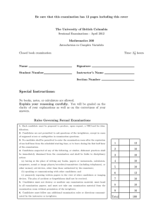 Be sure that this examination has 12 pages including this... The University of British Columbia Sessional Examinations - April 2012
