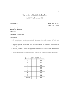 University of British Columbia Math 301, Section 201 Final exam