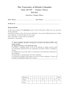 The University of British Columbia Math 437/537 — Number Theory Fall 2011 Instructions