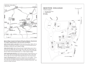 Boston College is located in the Chestnut Hill section of... The campus is approximately six miles west of the city...