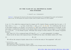 ON THE CLASS OF ALL RECIPROCAL BASES FOR INTEGERS