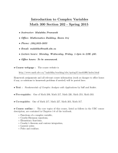 Introduction to Complex Variables Math 300 Section 202 - Spring 2015