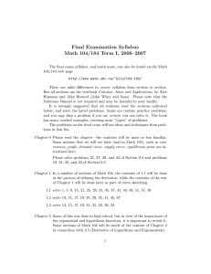 Final Examination Syllabus Math 104/184 Term I, 2006–2007