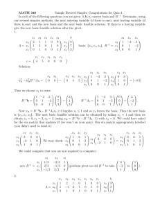 MATH 340 Sample Revised Simplex Computations for Quiz 4.