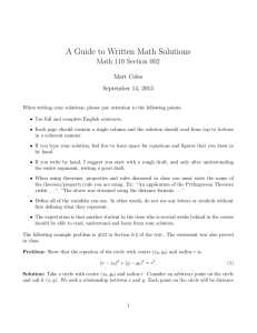 A Guide to Written Math Solutions Math 110 Section 002 Matt Coles