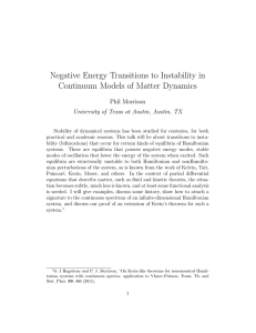 Negative Energy Transitions to Instability in Continuum Models of Matter Dynamics