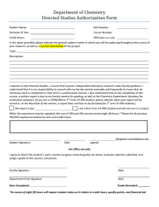 Department of Chemistry Directed Studies Authorization Form