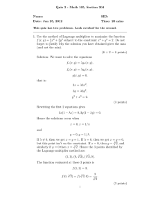 Quiz 2 - Math 105, Section 204 Name: SID: Date: Jan 25, 2012