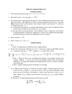 Math 121: Sample Problem Set I Example problems 1.