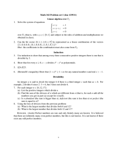 Math 342 Problem set 1 (due 13/9/11) Linear algebra over F 1.