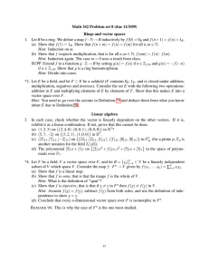 Math 342 Problem set 8 (due 11/3/09) Rings and vector spaces 1.
