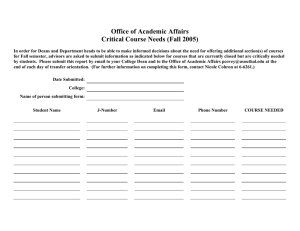 Office of Academic Affairs Critical Course Needs (Fall 2005)