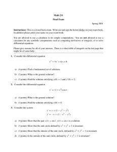 Math 211 Final Exam Instructions: Spring 2001