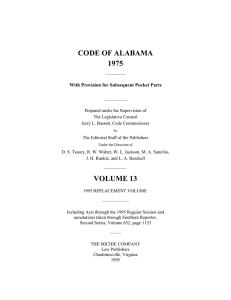 CODE OF ALABAMA 1975 With Provision for Subsequent Pocket Parts