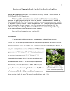 Locating and Mapping the Invasive Species Water Hyacinth in Dog...  Harold B. Woulard 36688.E-mail: .