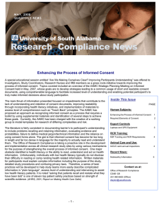 Enhancing the Process of Informed Consent MAY, 2008 QUARTERLY NEWS