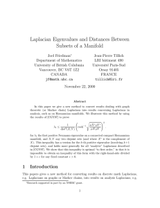 Laplacian Eigenvalues and Distances Between Subsets of a Manifold