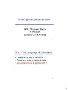 SQL - The Language of Databases IT360: Applied Database Systems Language